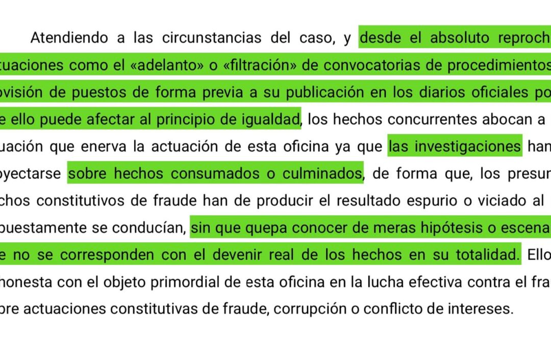 La Oficina Antifraude reprocha al presidente del PP de Jaén la filtración de las bases de la convocatoria de un cargo público