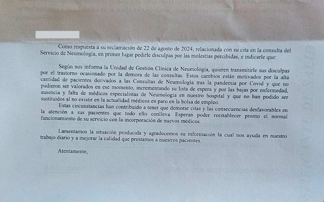 Moreno Bonilla sigue destrozando la sanidad pública: Más de 2 años esperando los resultados de una prueba en Neumología de Jaén