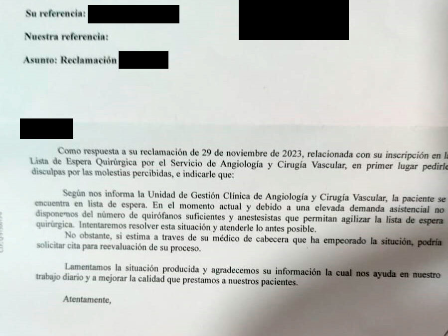 Pacientes del Hospital de Jaén llevan 2 años esperando operaciones de cirugía vascular