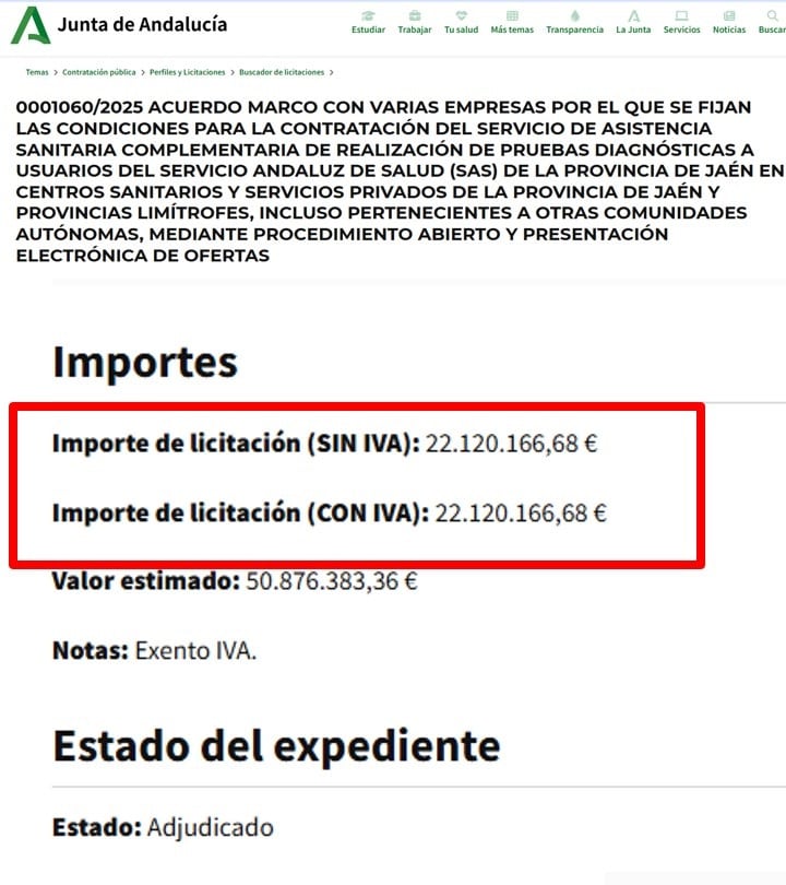 LICITACIÓN 22 MILLONES SANIDAD PRIVADA